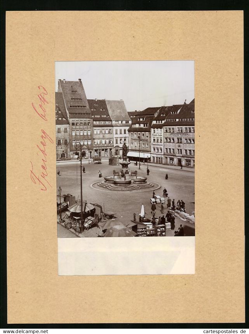 Fotografie Brück & Sohn Meissen, Ansicht Freiberg I. Sa, Obermarkt Mit Elephanten Apotheke, Zuckerwaren-Fabrik, Teppi  - Orte