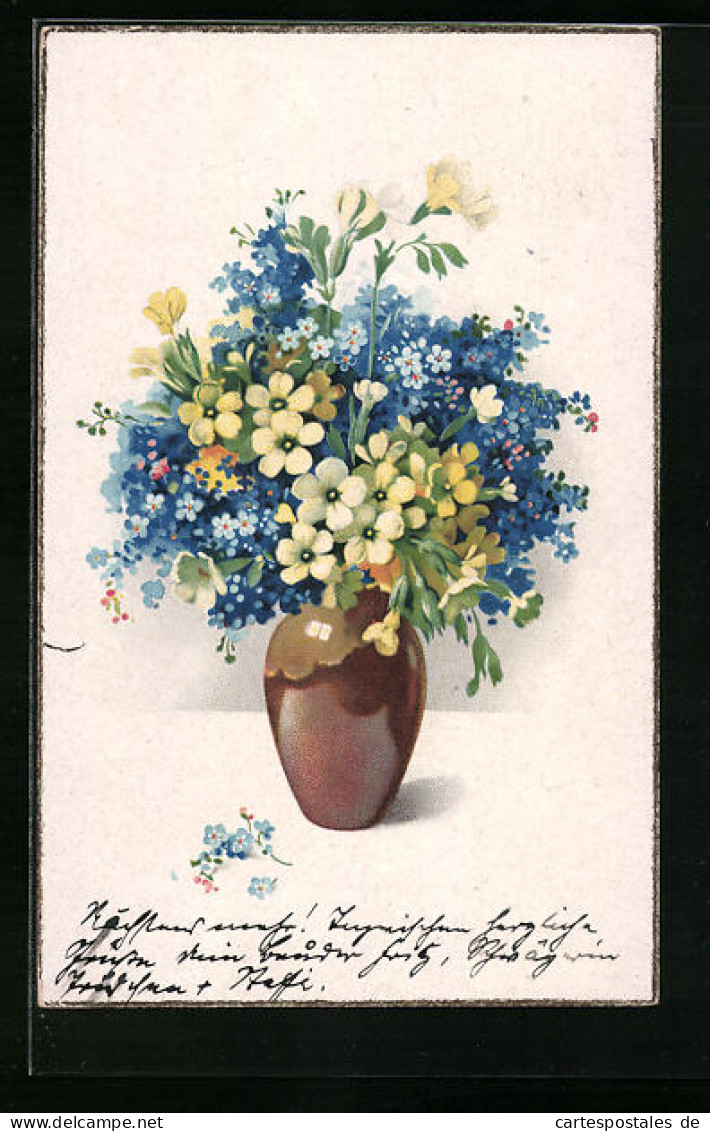 AK Vase Mit Gelben Und Blauen Blumen  - Andere & Zonder Classificatie