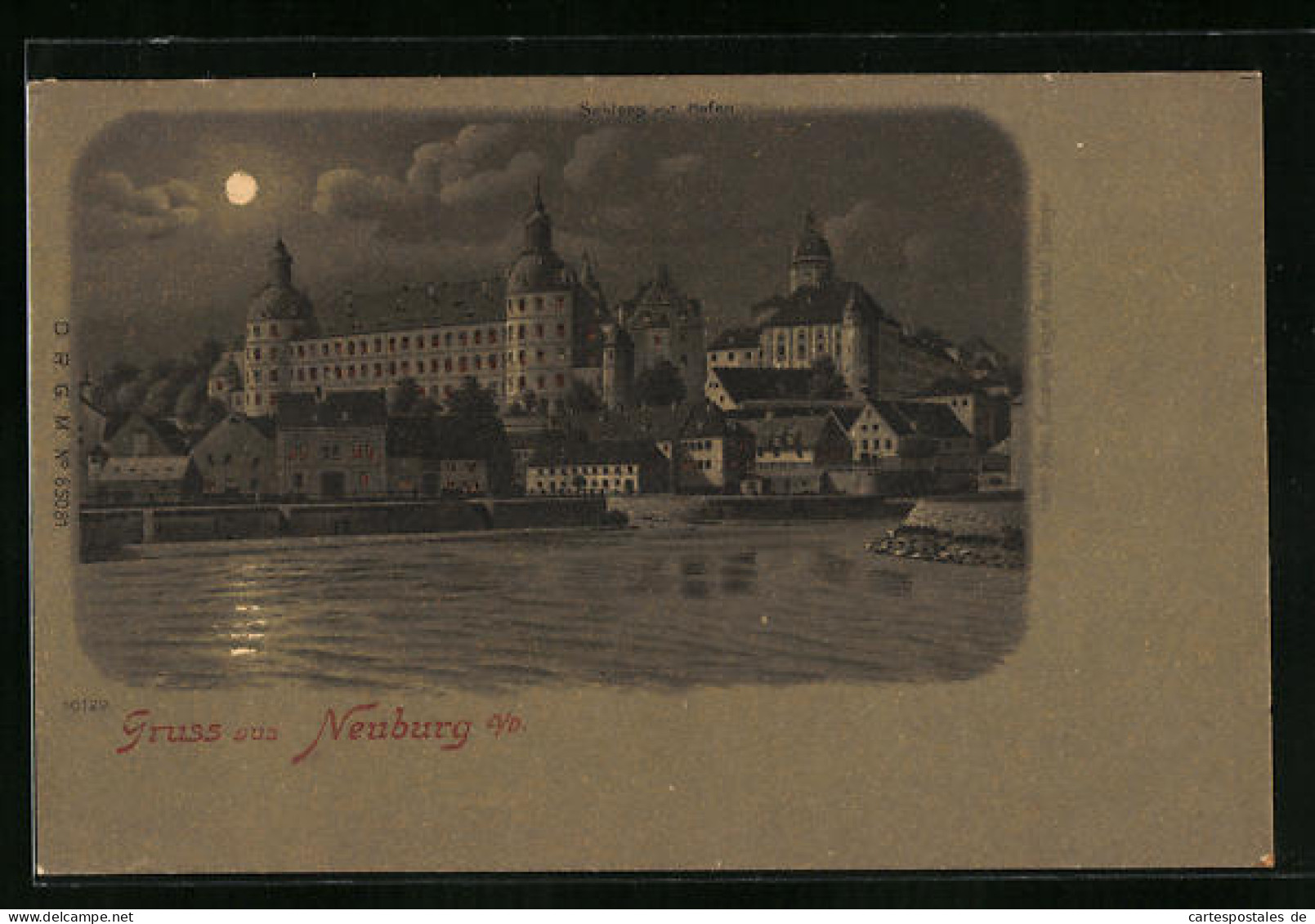 Mondschein-Lithographie Neuburg A. D., Schloss Mit Hafen Bei Nacht  - Neuburg