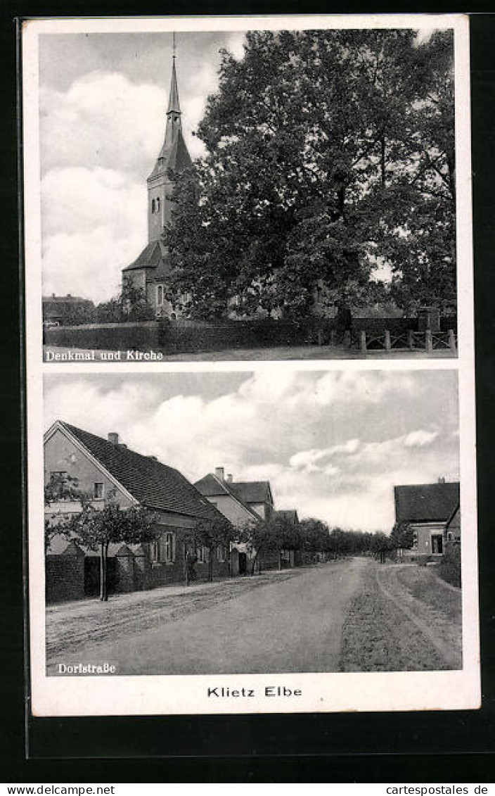 AK Klietz /Elbe, Denkmal Und Kirche, Dorfstrasse  - Andere & Zonder Classificatie