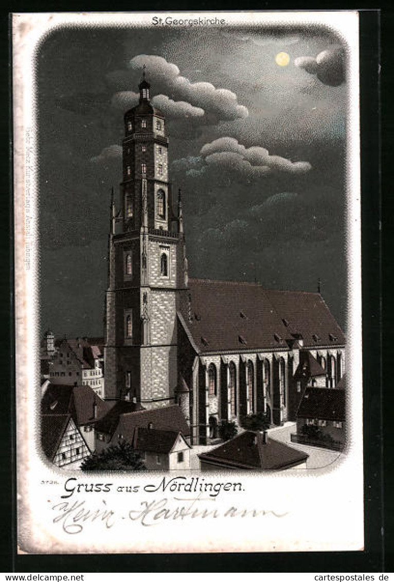 Mondschein-AK Nördlingen, St. Georgskirche In Der Gesamtansicht  - Noerdlingen