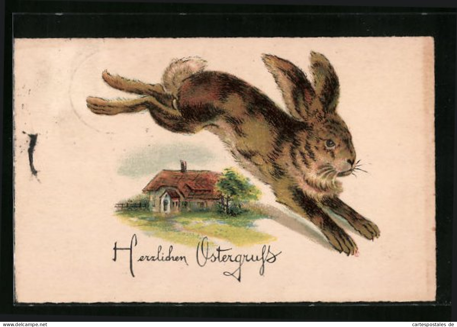 Künstler-AK Springender Hase Mit Ostergrüssen  - Easter