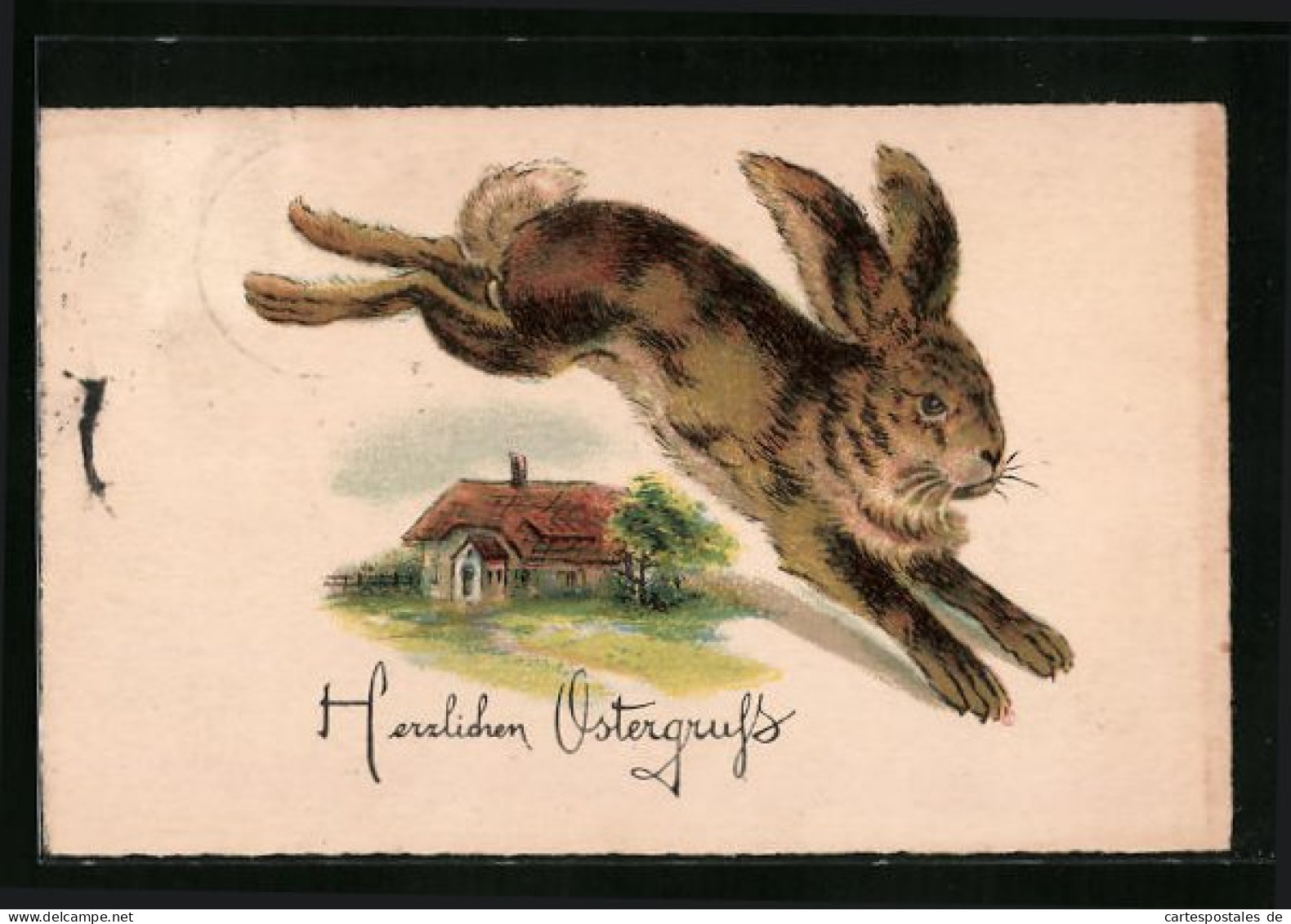 Künstler-AK Springender Hase Mit Ostergrüssen  - Ostern