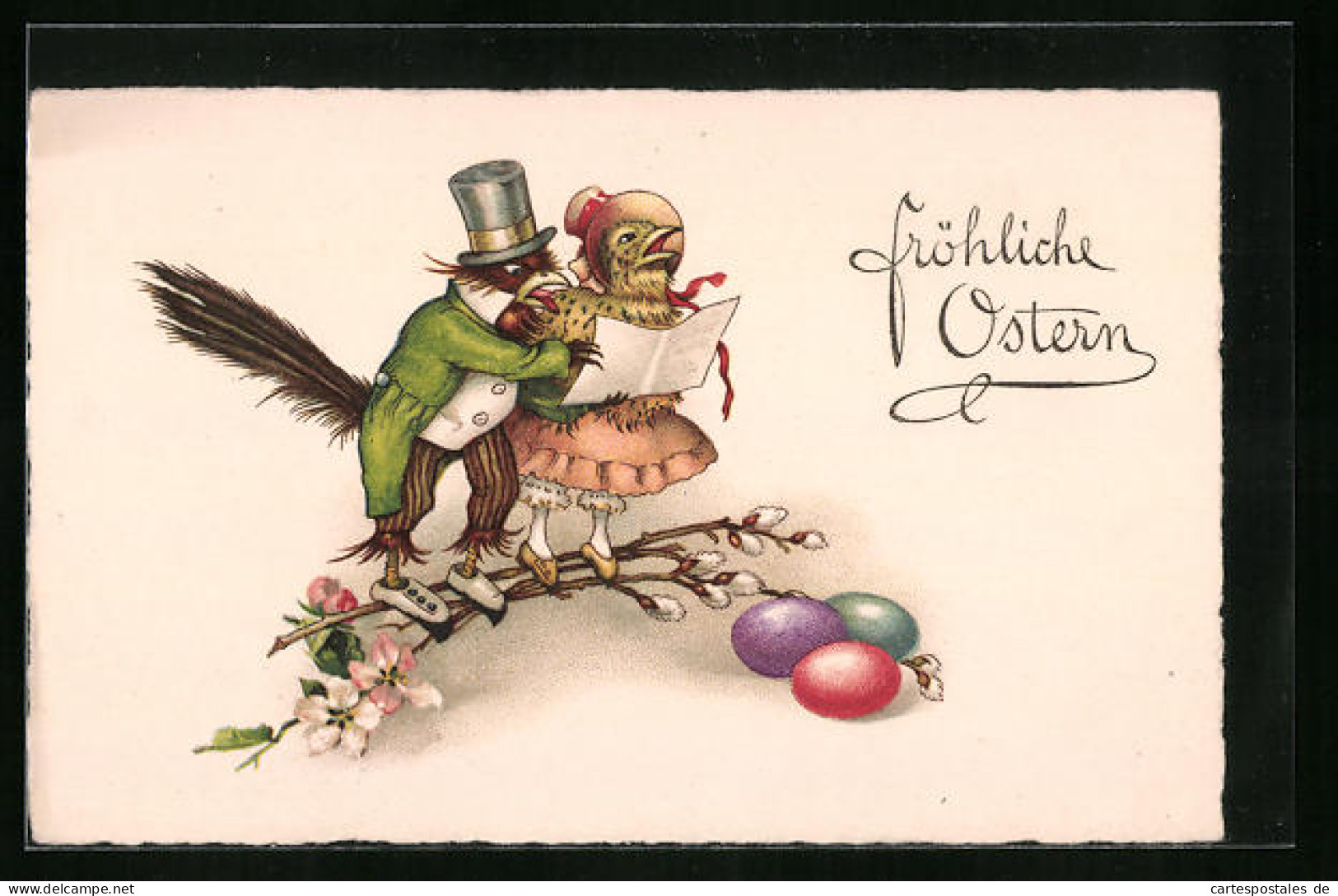 Künstler-AK Osterküken Mit Vogel Beim Musizieren  - Easter