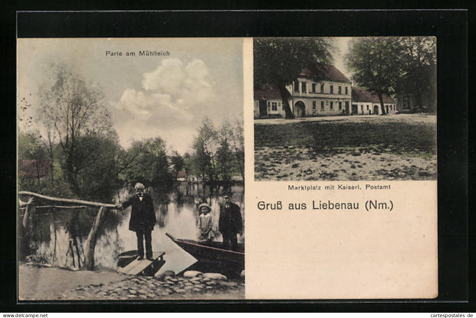 AK Liebenau /Nm., Marktplatz Mit Kaiserl. Postamt, Mühlteich  - Autres & Non Classés