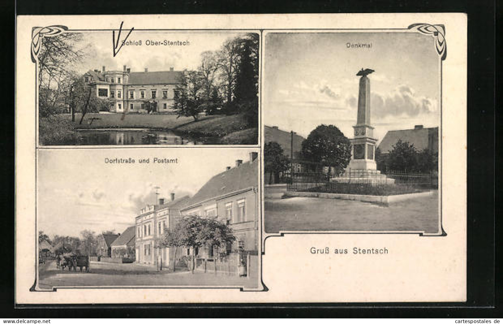 AK Stentsch, Dorfstrasse Und Postamt, Schloss Ober-Stentsch  - Other & Unclassified
