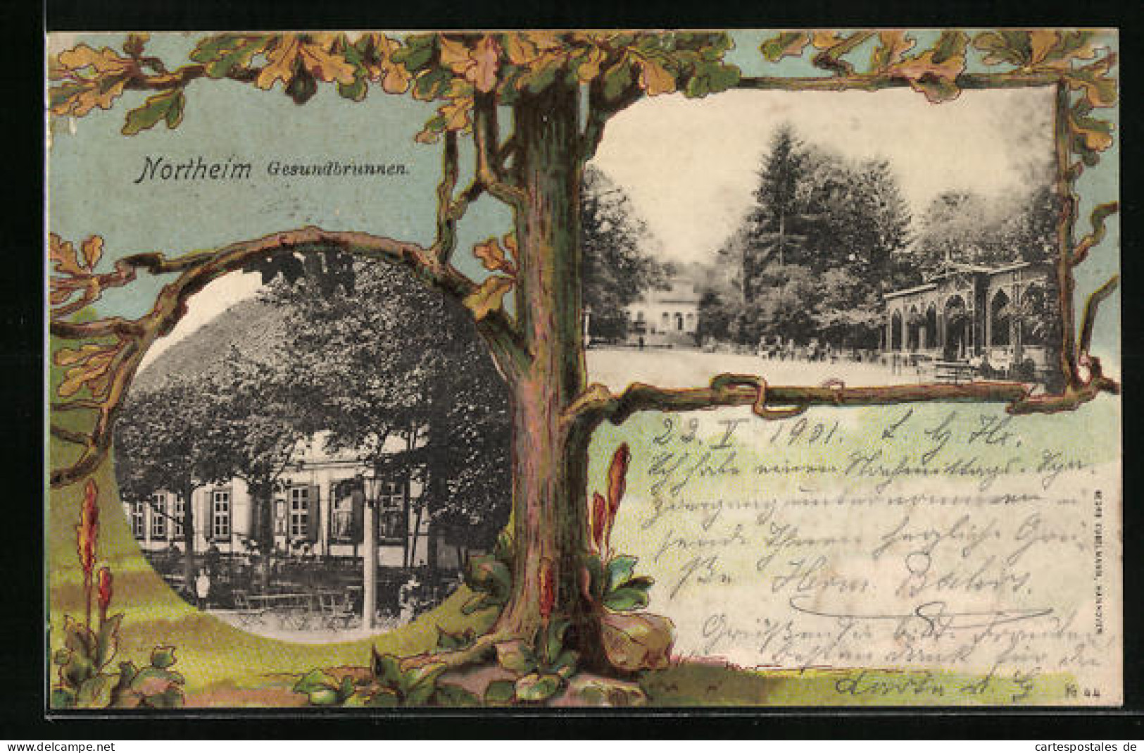 AK Northeim, Gasthaus Gesundbrunnen Und Ortspartie Im Baum, Passepartout  - Northeim