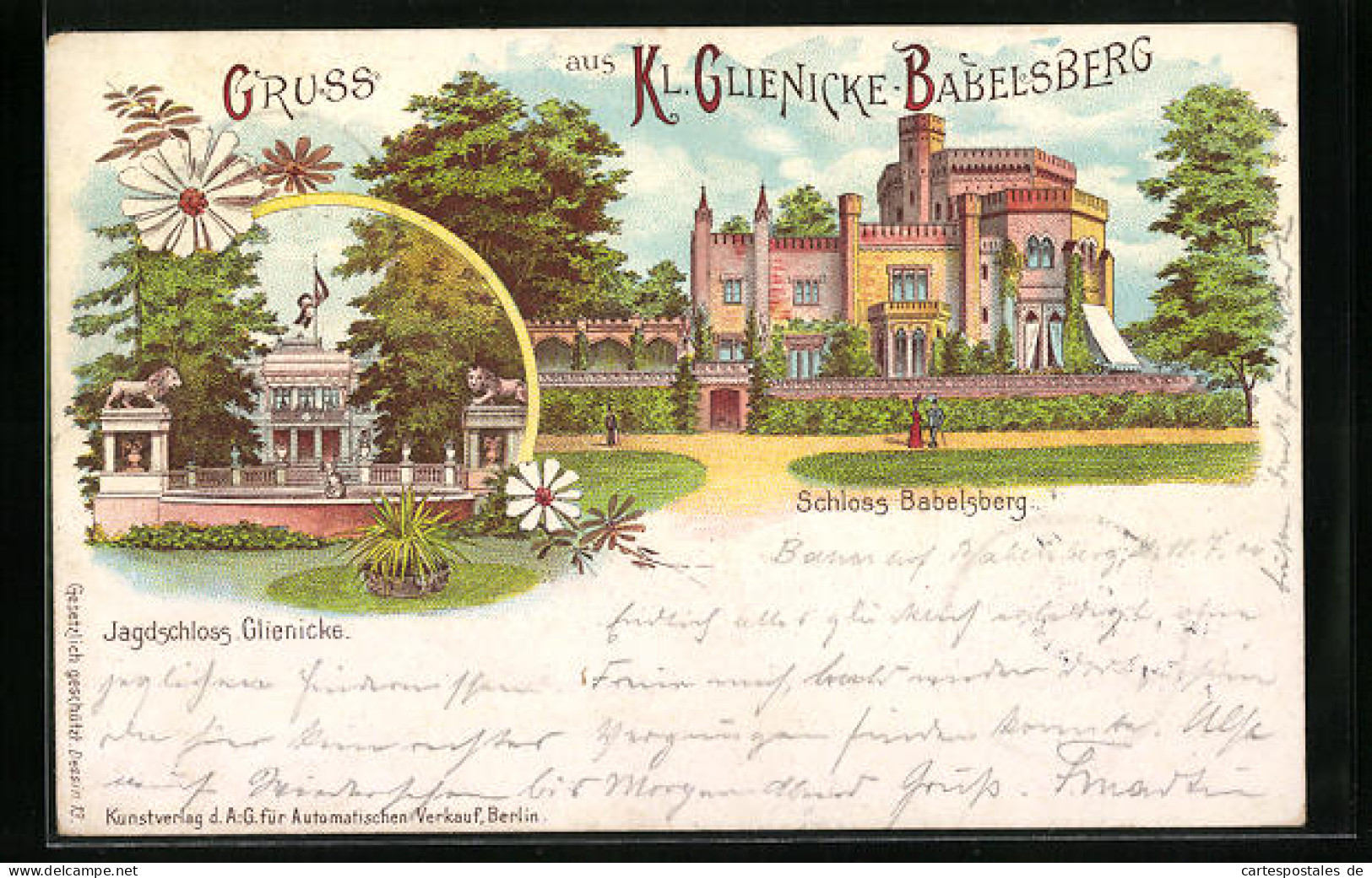 Lithographie Babelsberg, Blick Auf Das Schloss, Jagdschloss Glienicke  - Chasse