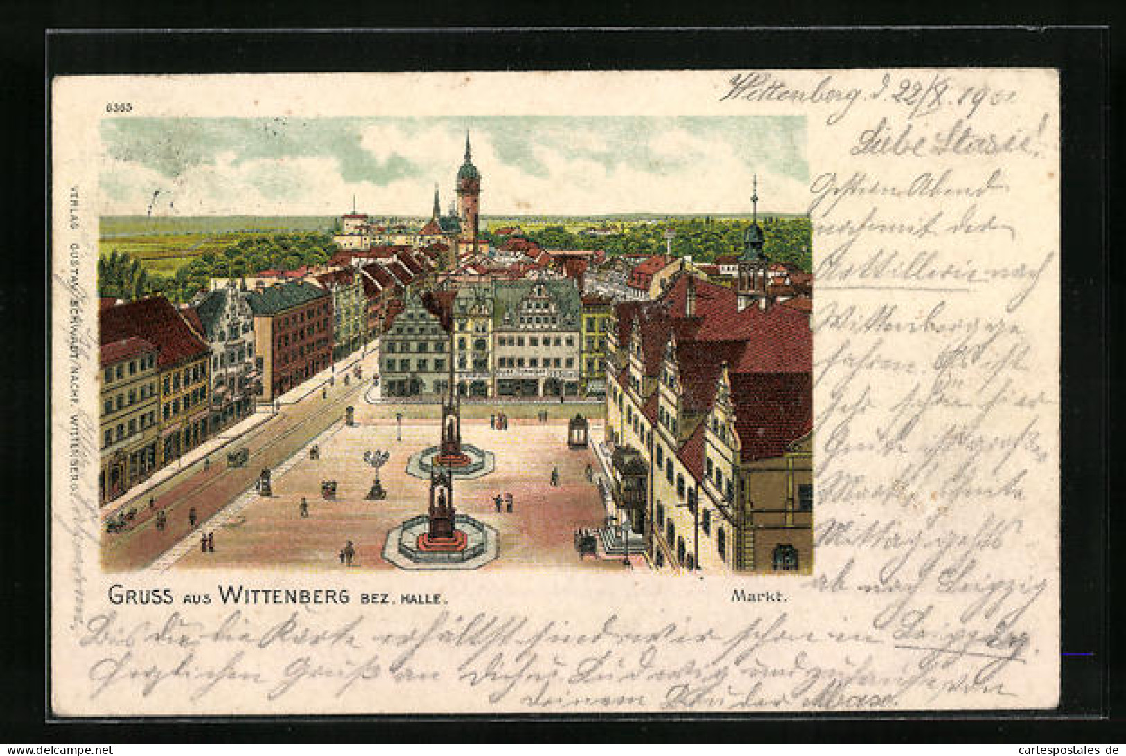 Lithographie Wittenberg B. Halle, Marktplatz Aus Der Vogelschau  - Wittenberg