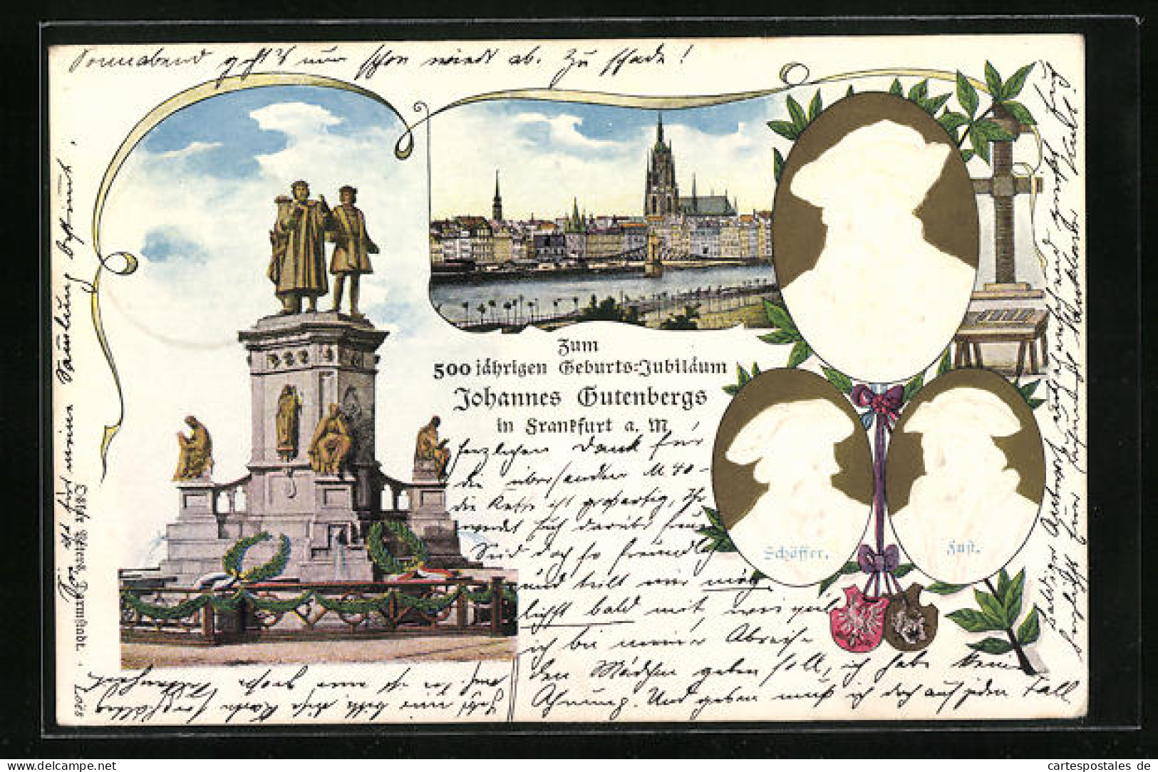 Lithographie Ganzsache PP15D8: Frankfurt A. M., 500 Jähriges Geburts-Jubiläum Johannes Gutenbergs 1900  - Cartoline