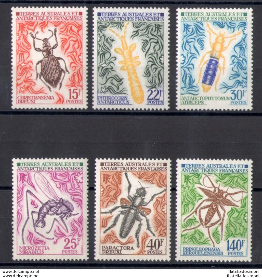 1972-73 TAAF - ANTARTICO FRANCESE - Insetti - Catalogo Yvert N. 40-42 + 49-51 - 6 Valori - MNH** - Schmetterlinge