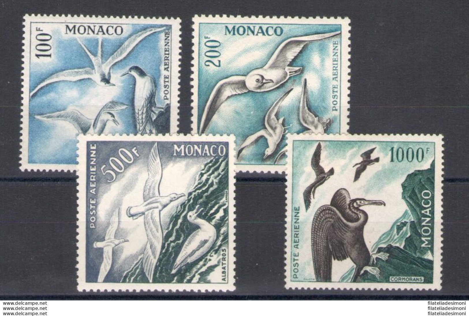 1955 MONACO, Uccelli - Birds, Posta Aerea 55/58 - 4 Valori - MH* - Linguellato - Andere & Zonder Classificatie