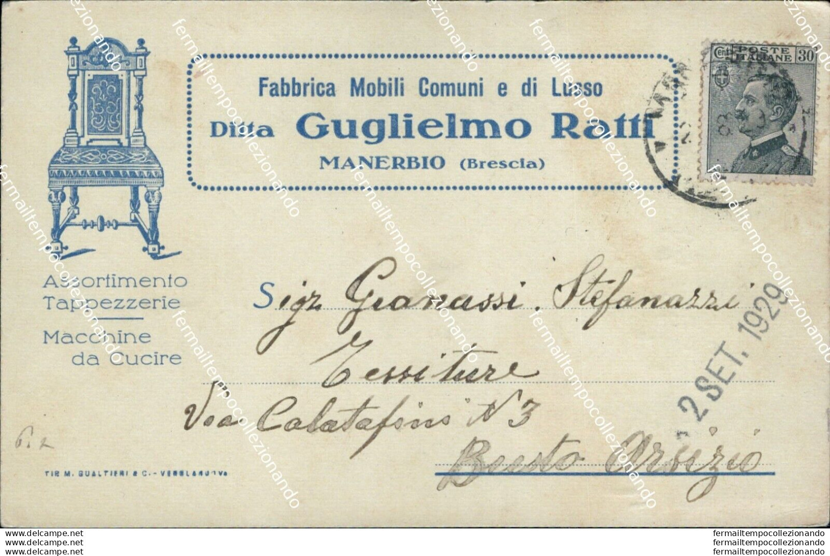 Bg149 Cartolina Commerciale Manerbio Ditta Guglielmo Ratti Provincia Di Brescia - Brescia