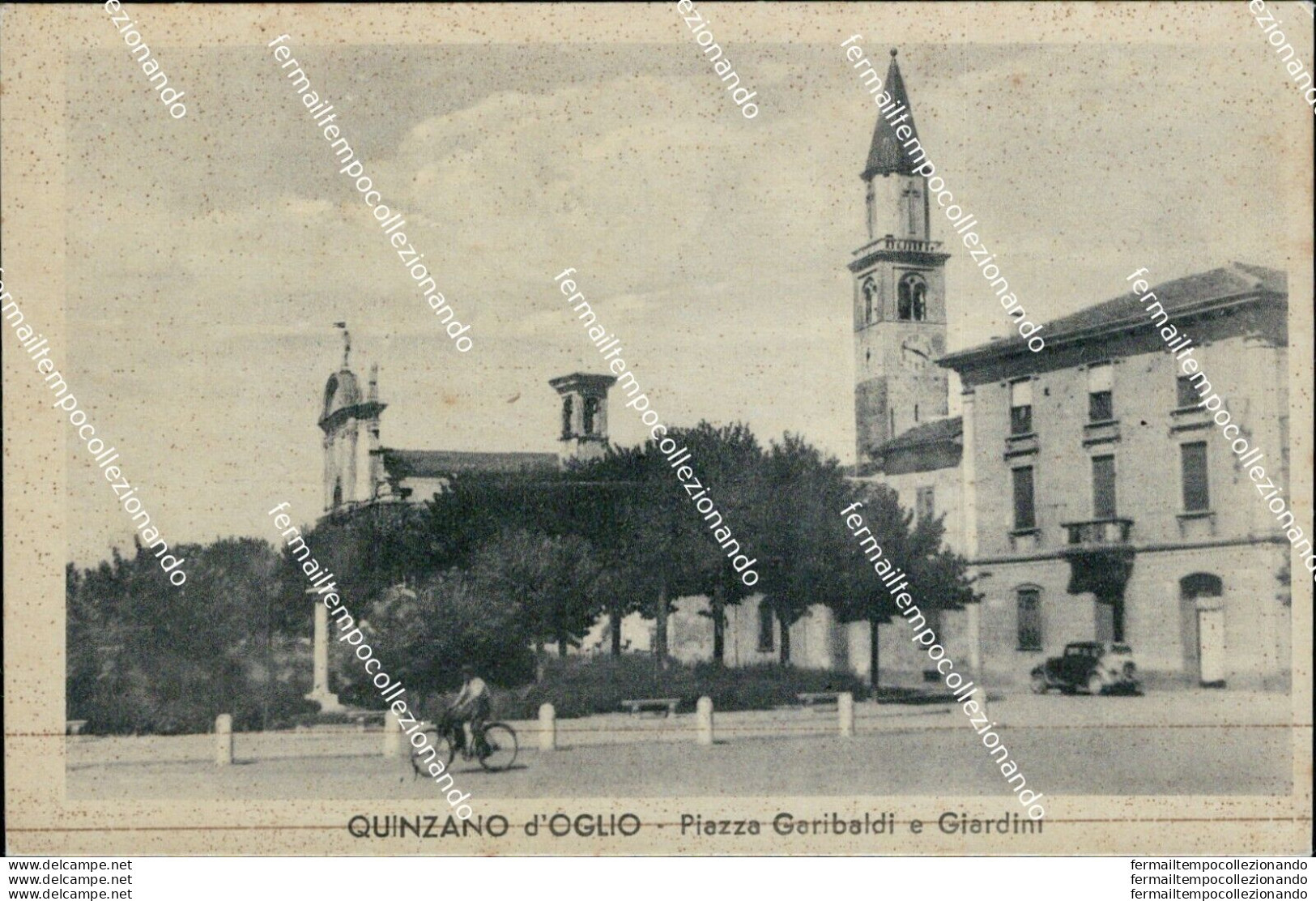 Ba181 Cartolina Quinzano D'oglio Piazza Garibaldi E Giardini Brescia Lombardia - Brescia