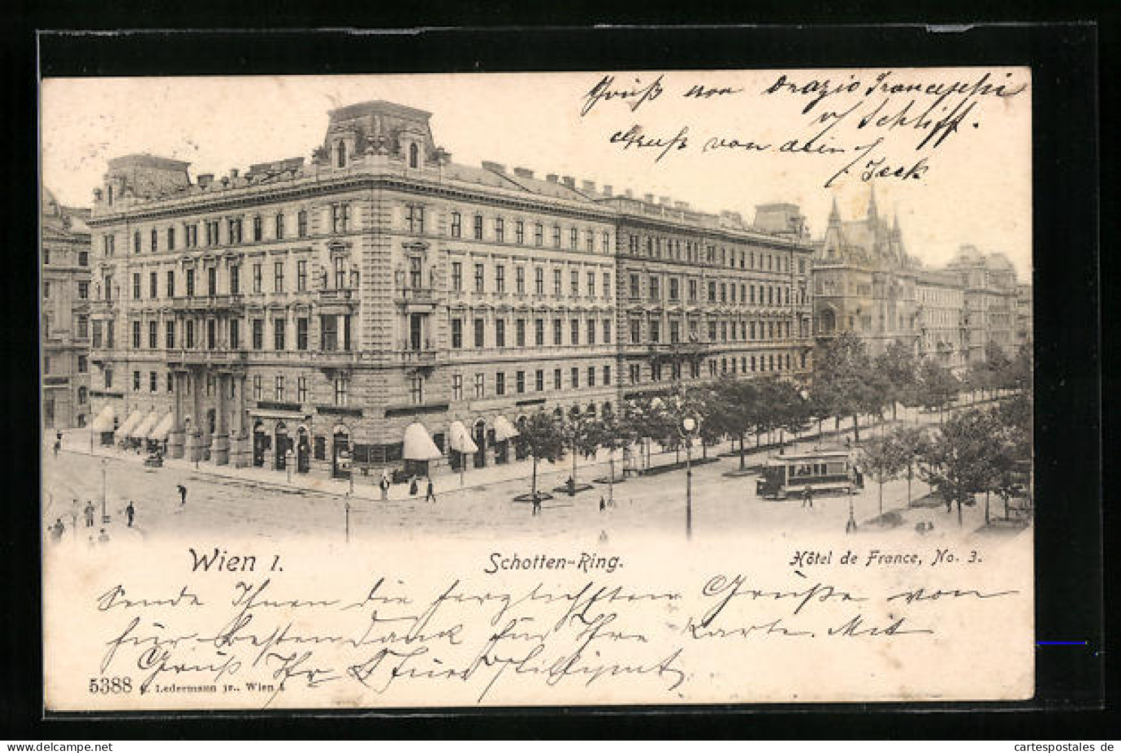 AK Wien, Schotten-Ring Mit Hôtel De France Und Strassenbahn  - Other & Unclassified