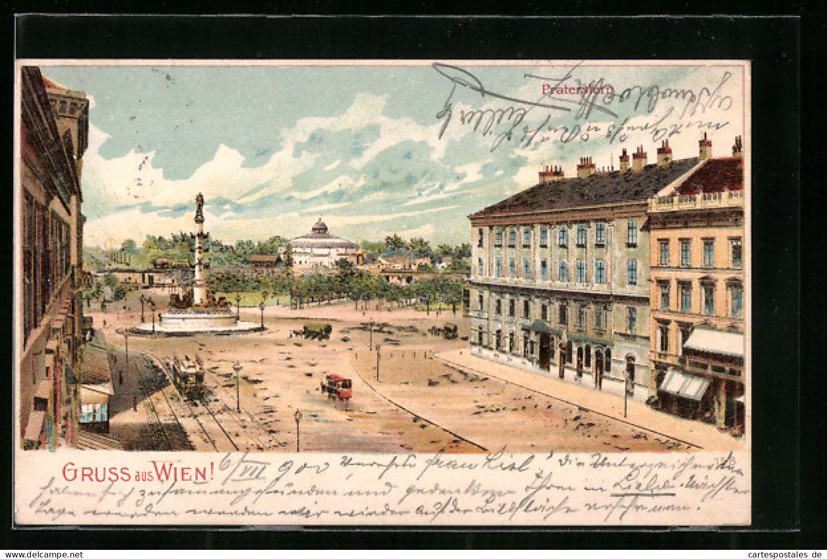 Lithographie Wien, Praterstern Mit Pferdebahn  - Andere & Zonder Classificatie