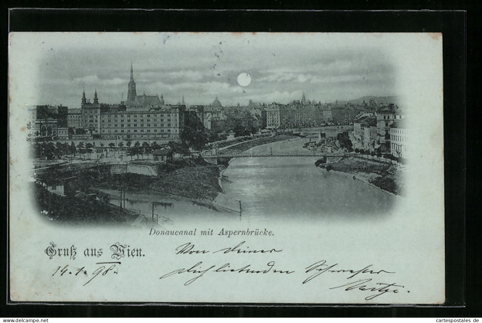 Mondschein-Lithographie Wien, Donaucanal Mit Aspernbrücke  - Other & Unclassified