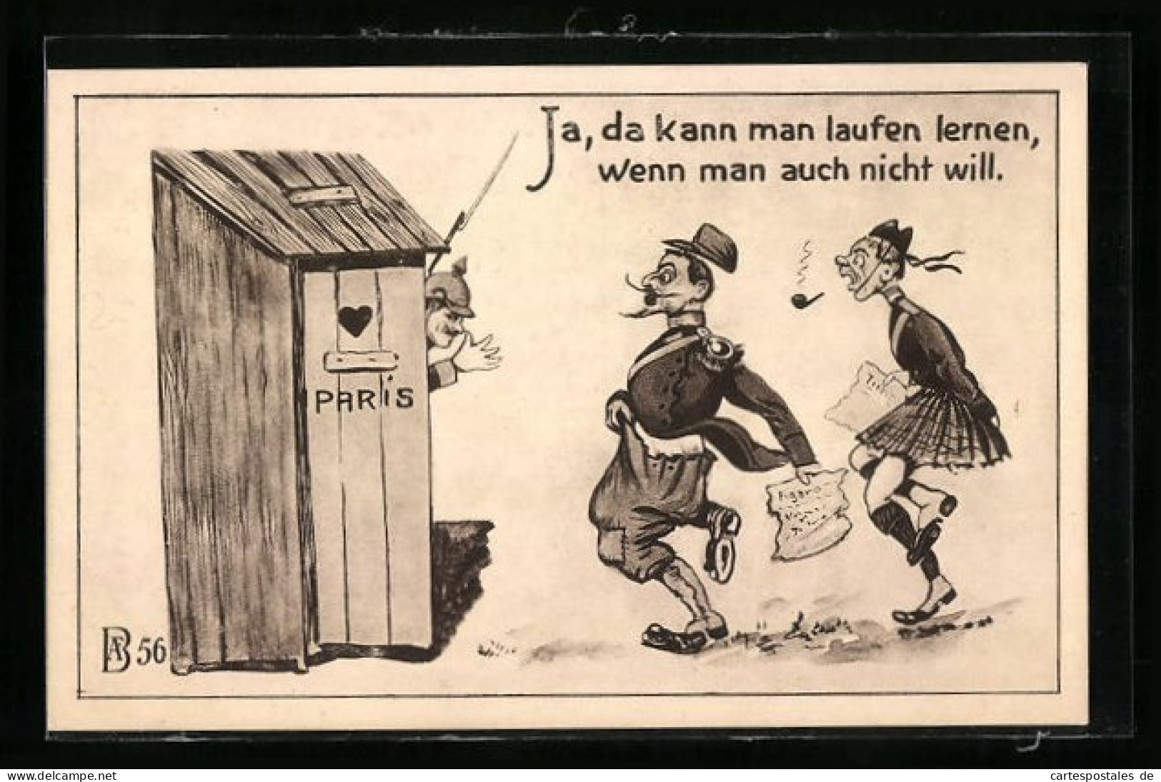 Künstler-AK Deutscher Soldat Zeigt Dem Franzosen Und Dem Schotten Eien Lange Nase  - Guerre 1914-18