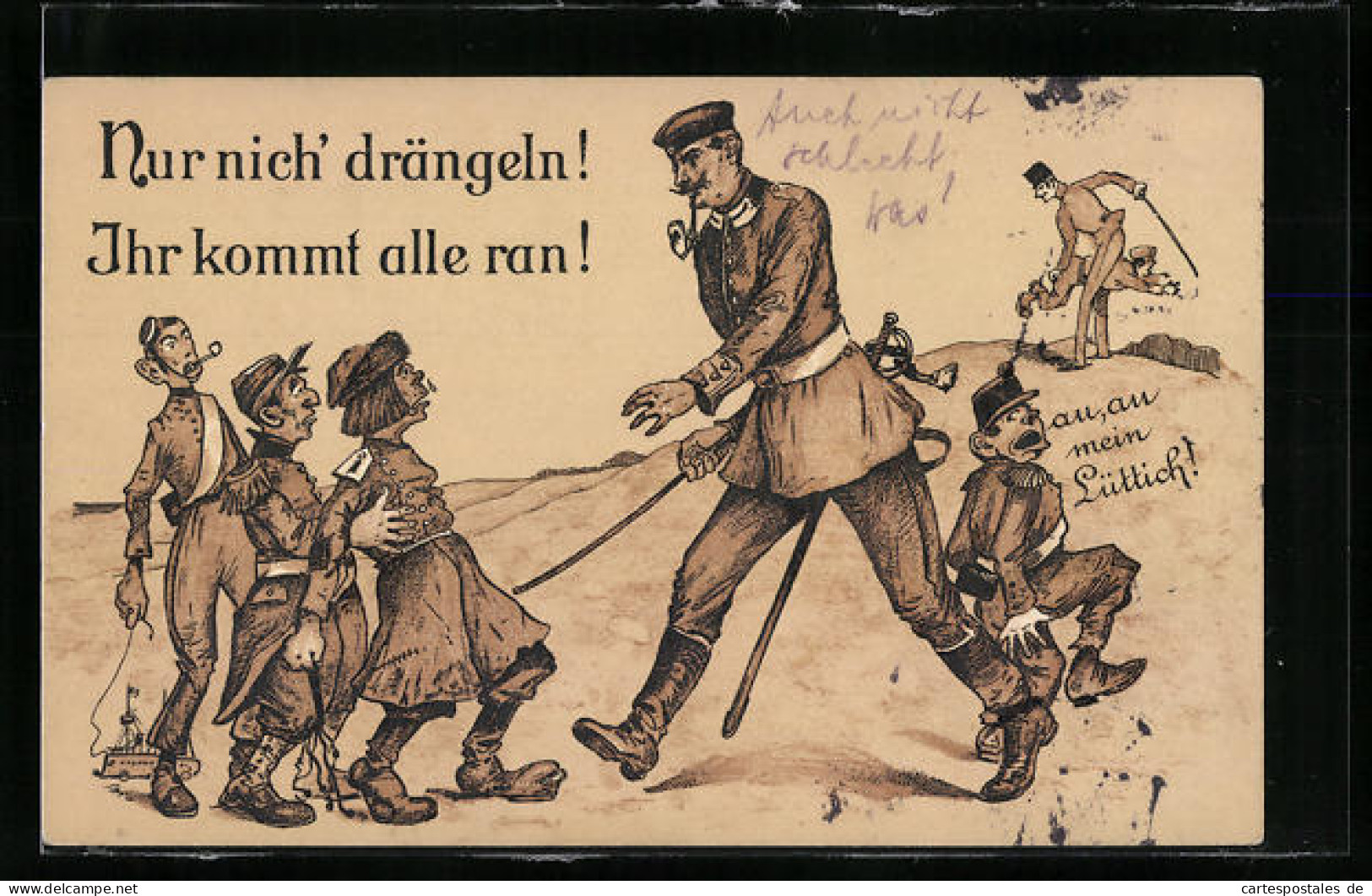 Künstler-AK Deutscher Soldat Fordert Den Feind Auf Nicht Zu Drängeln  - War 1914-18