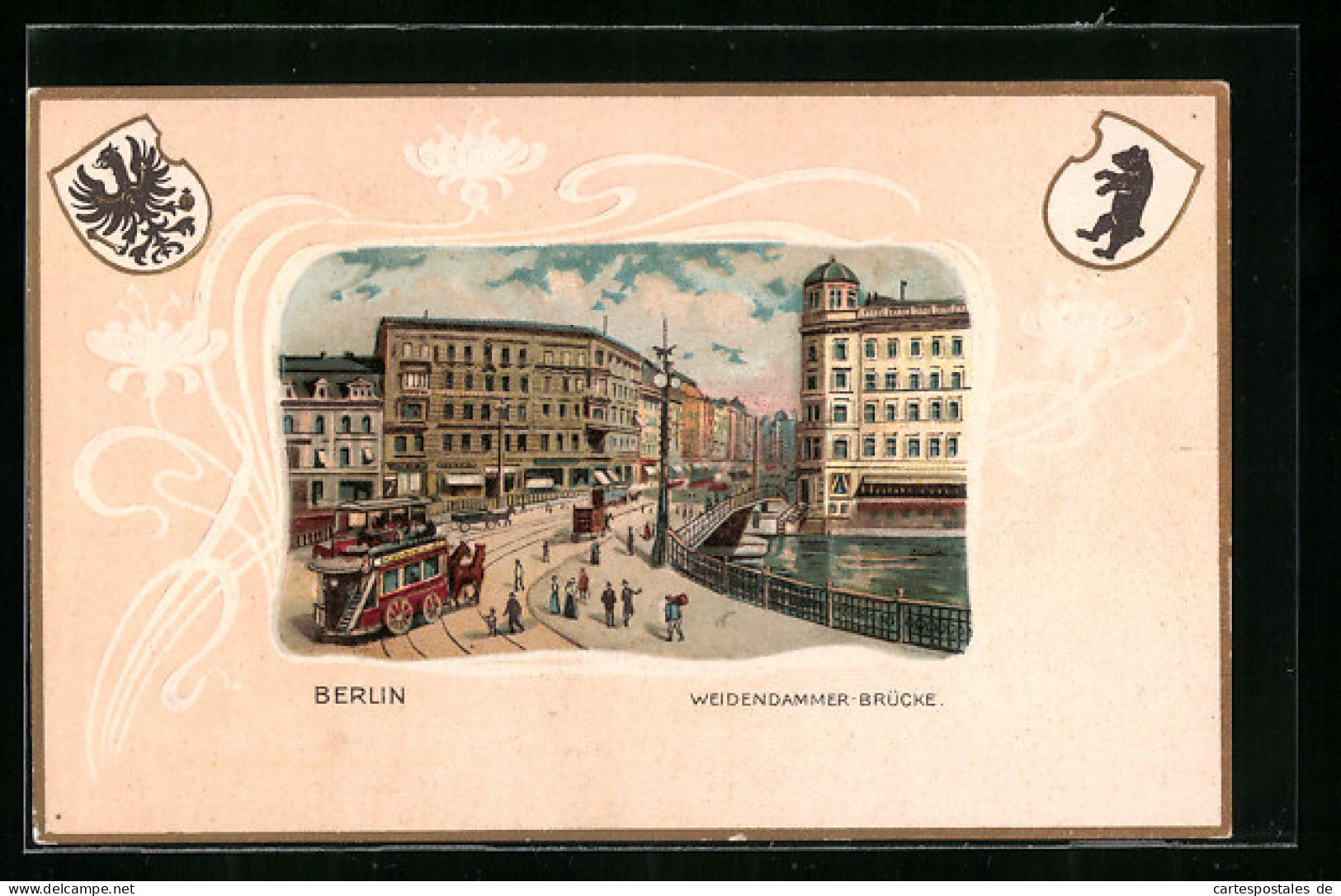 Passepartout-Lithographie Berlin, Weidendammer Brücke Mit Wappen  - Other & Unclassified