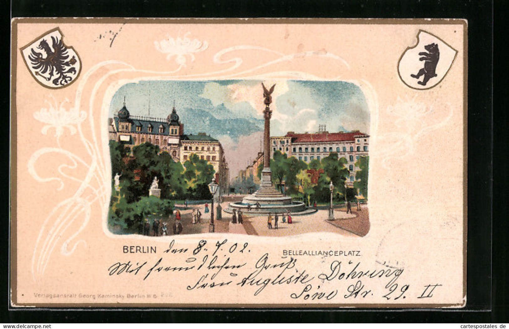 Passepartout-Lithographie Berlin, Belleallianceplatz Und Wappen  - Other & Unclassified