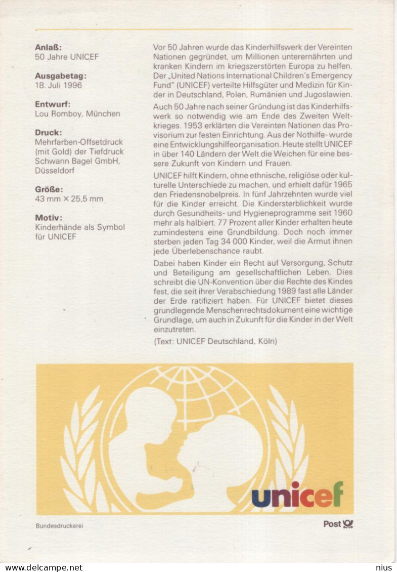 Germany Deutschland 1996-23 50 Jahre UNICEF, Canceled In Bonn - 1991-2000