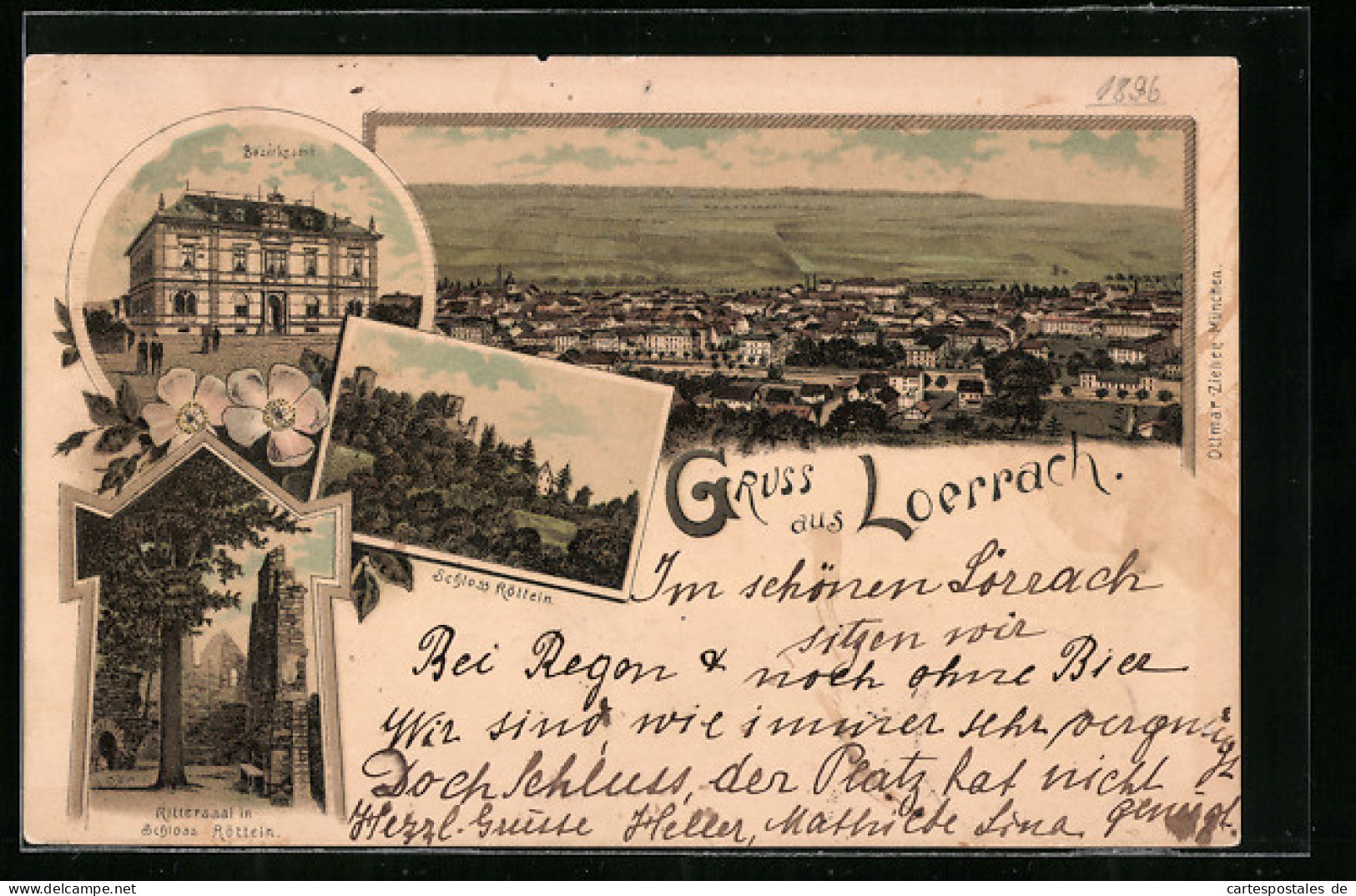 Lithographie Loerrach, Schloss Rötteln Und Rittersaal  - Autres & Non Classés