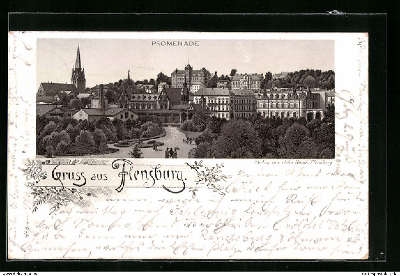 Lithographie Flensburg, Grünanlagen In Der Promenade  - Flensburg