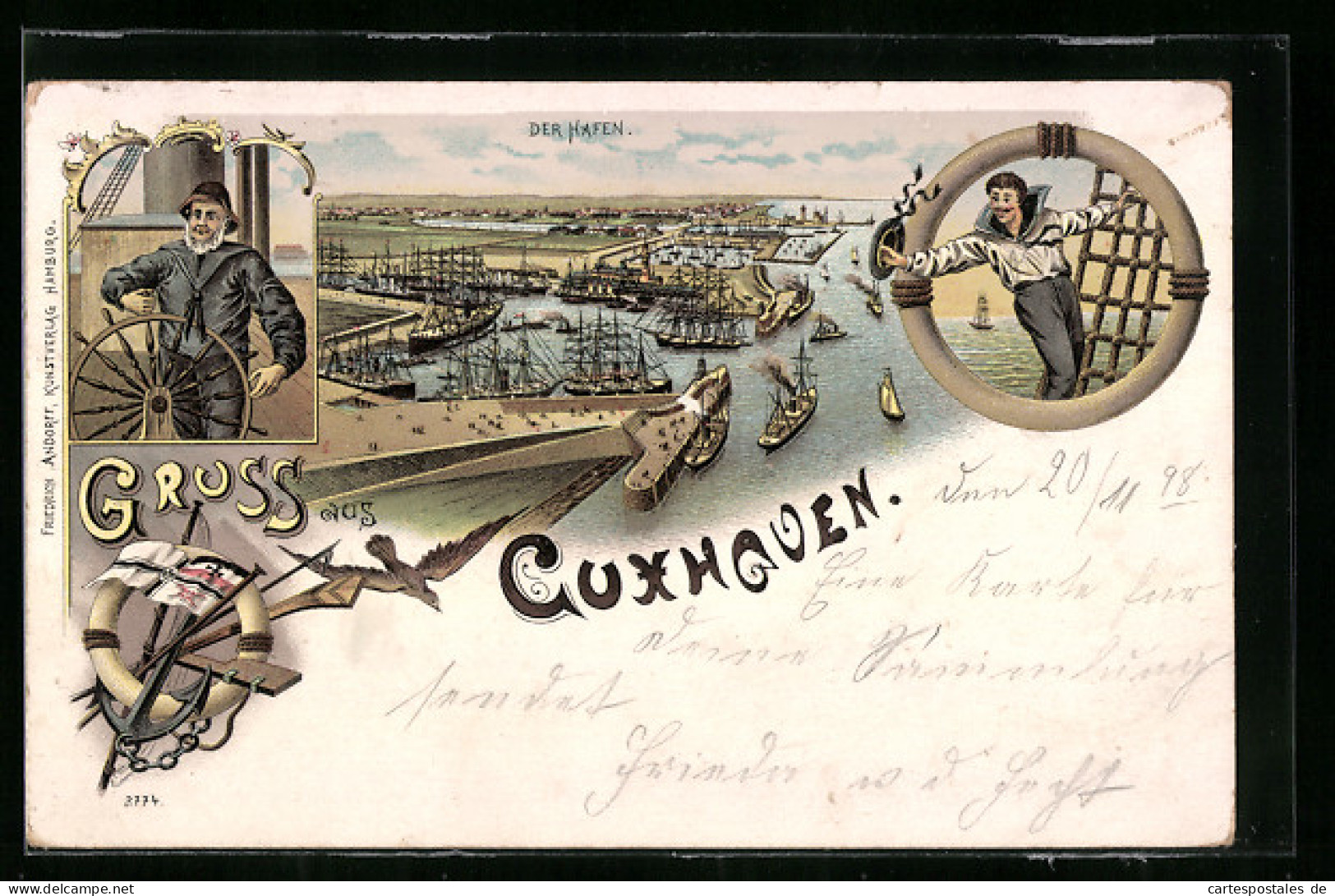 Lithographie Cuxhaven, Der Hafen Aus Der Vogelschau  - Cuxhaven