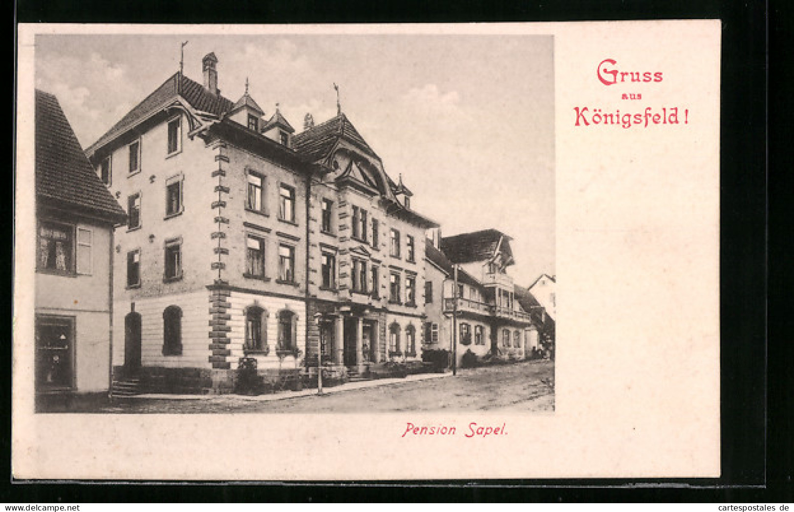 AK Königsfeld, Hotel-Pension Sapel In Der Strassenansicht  - Autres & Non Classés