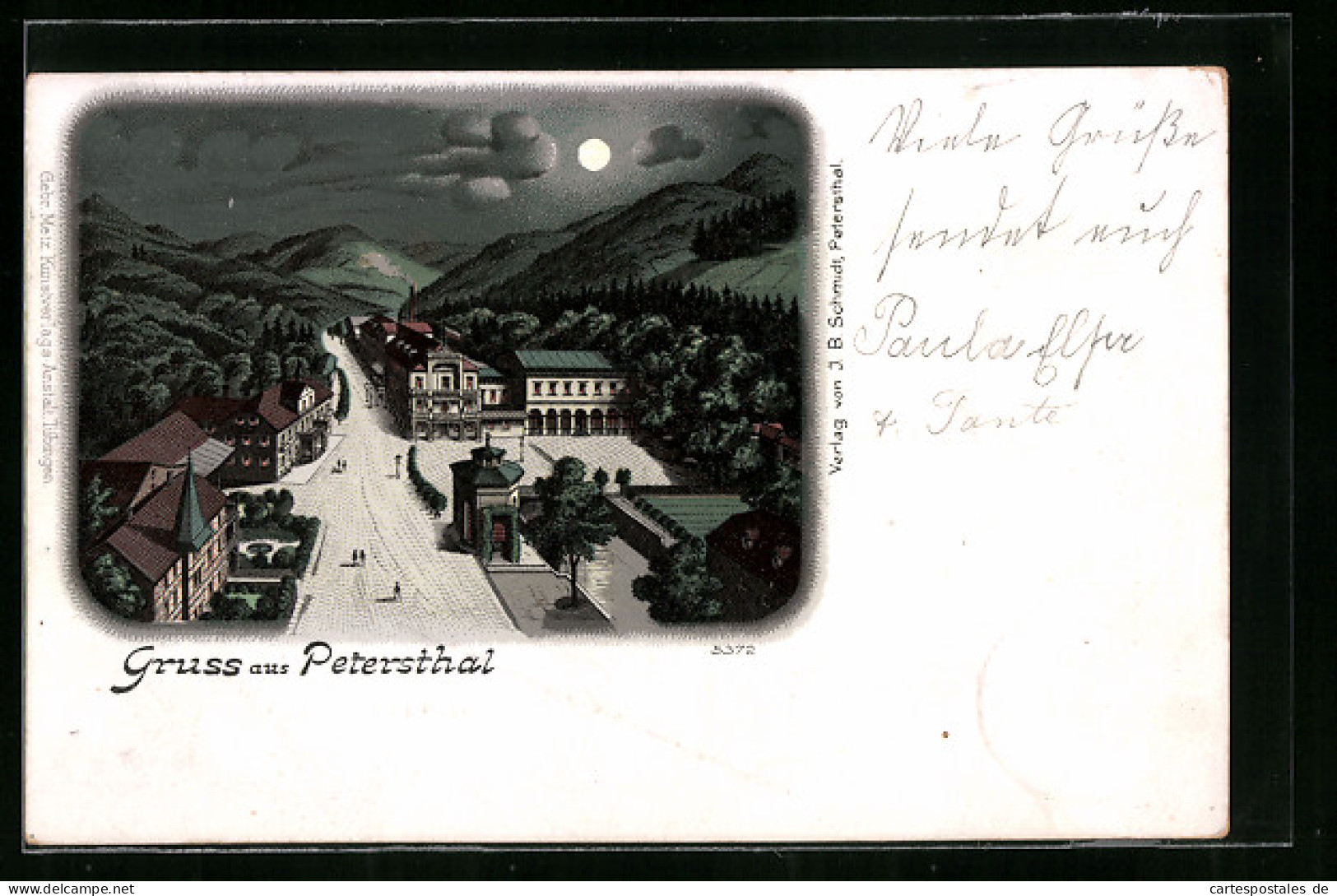 Lithographie Petersthal In Baden, Ortsansicht Aus Der Vogelschau  - Baden-Baden