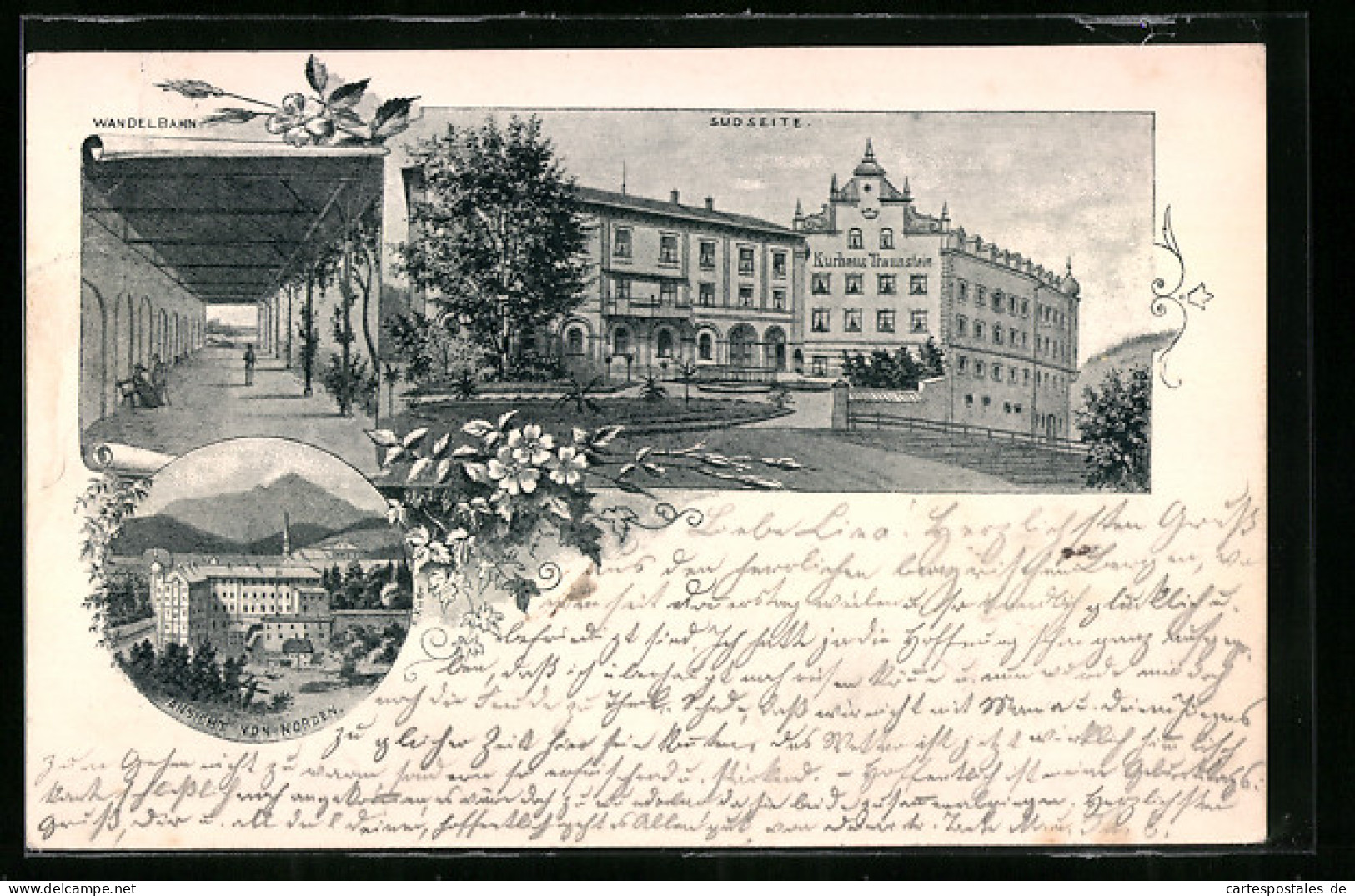 Lithographie Traunstein, Kurhotel Traunstein Von Der Südseite, Wandelbahn, Ansicht Von Norden  - Traunstein