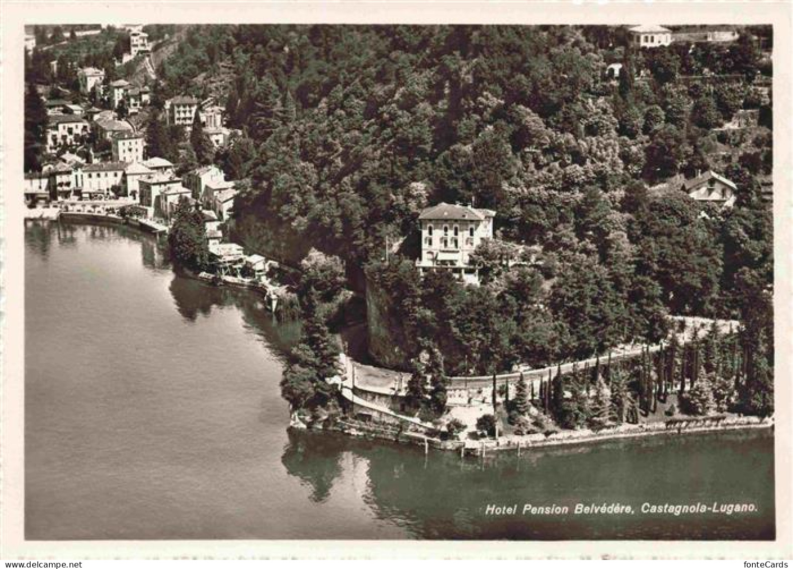 13976102 Castagnola_Lago_di_Lugano Hotel Pension Belvedere Fliegeraufnahme - Autres & Non Classés