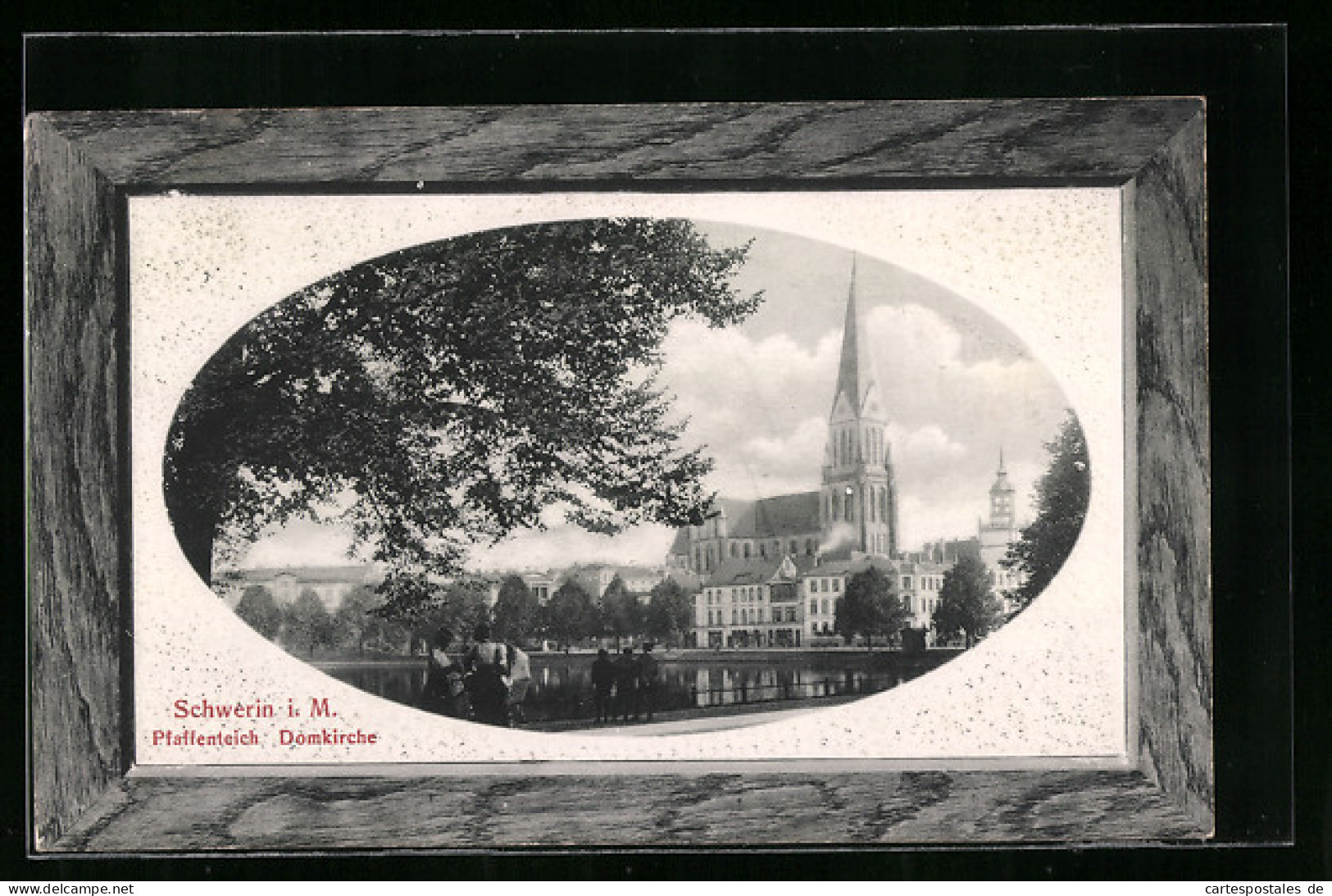 Präge-AK Schwerin I. M., Pfaffenteich Und Domkirche, Passepartout  - Schwerin