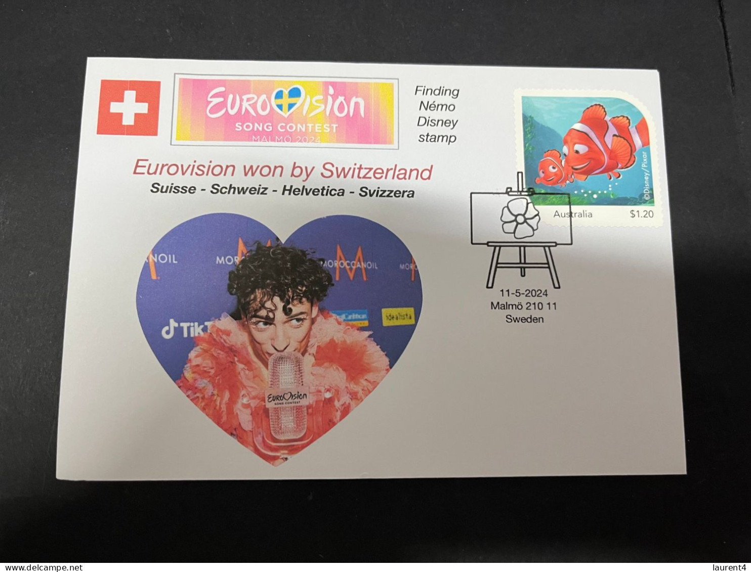14-5-2024 (5 Z 7) Eurovision Song Contest 2024 - Switzerland Won With Singer NEMO (with Disney Némo Cartoon Fish Stamp) - Música