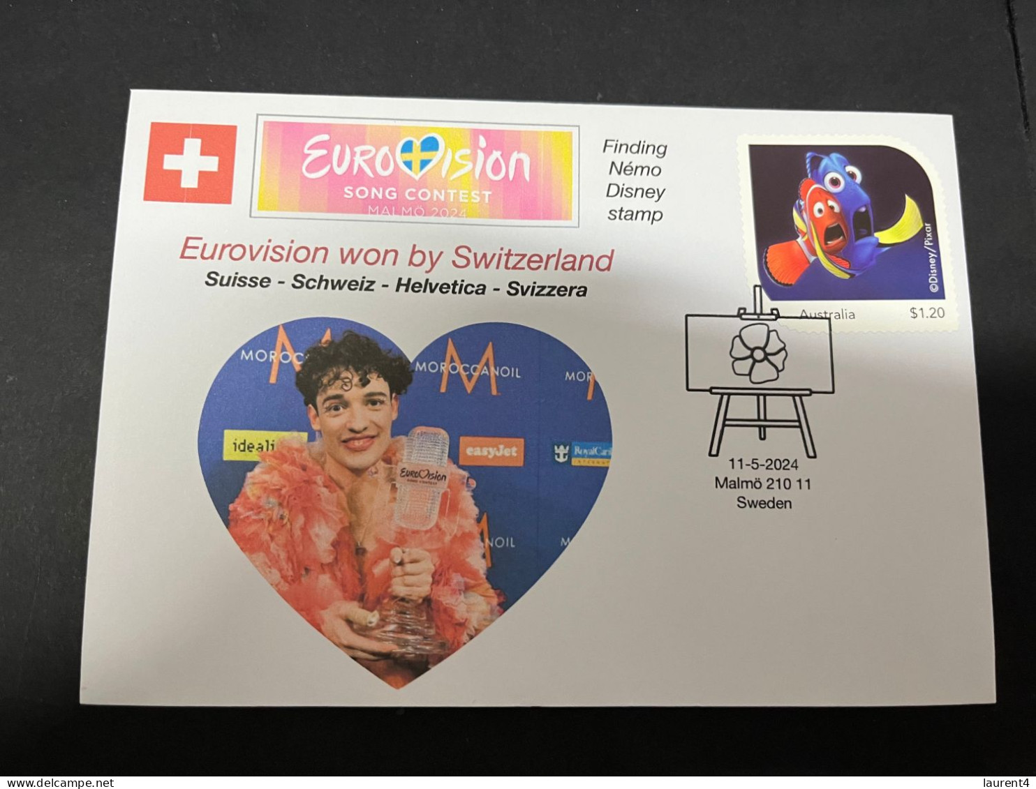 14-5-2024 (5 Z 7) Eurovision Song Contest 2024 - Switzerland Won With Singer NEMO (with Disney Némo Cartoon Fish Stamp) - Musica