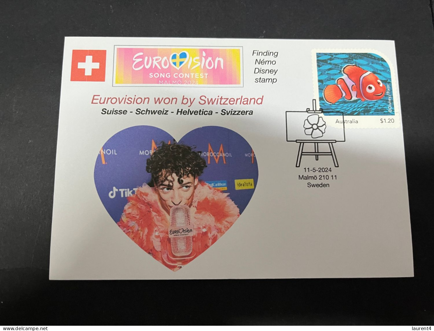 14-5-2024 (5 Z 7) Eurovision Song Contest 2024 - Switzerland Won With Singer NEMO (with Disney Némo Cartoon Fish Stamp) - Musique