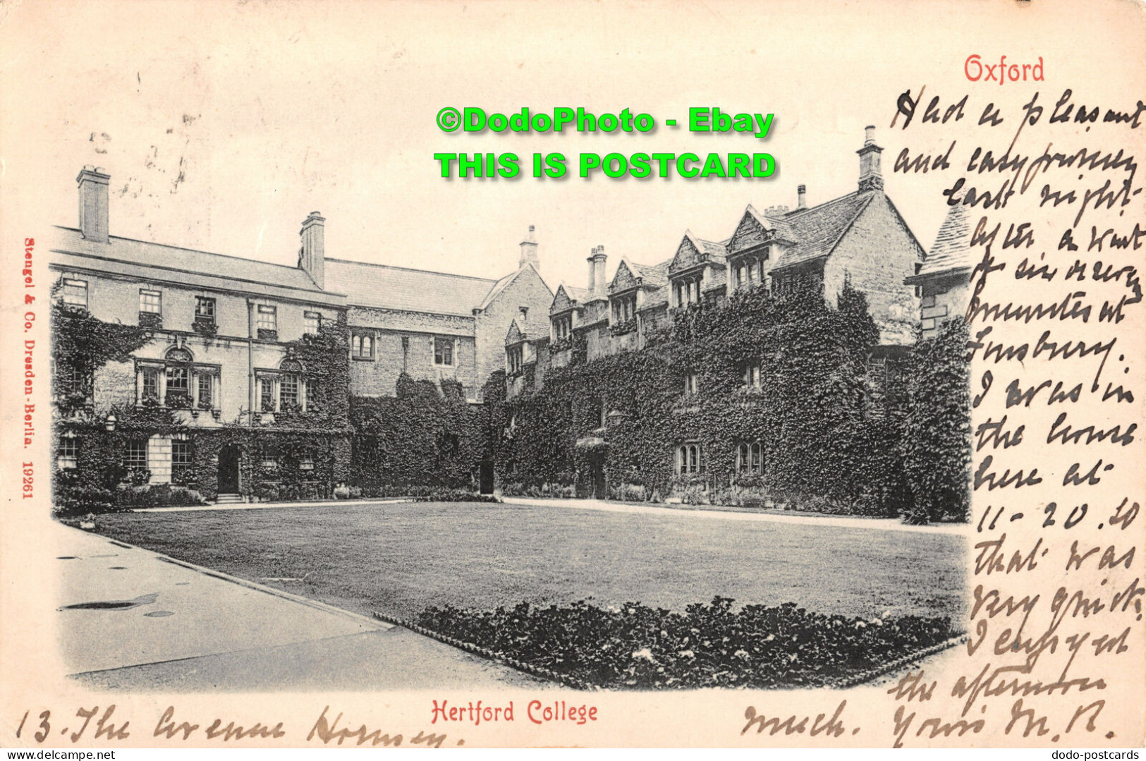 R347807 Oxford. Hertford College. Stengel. 1905 - World