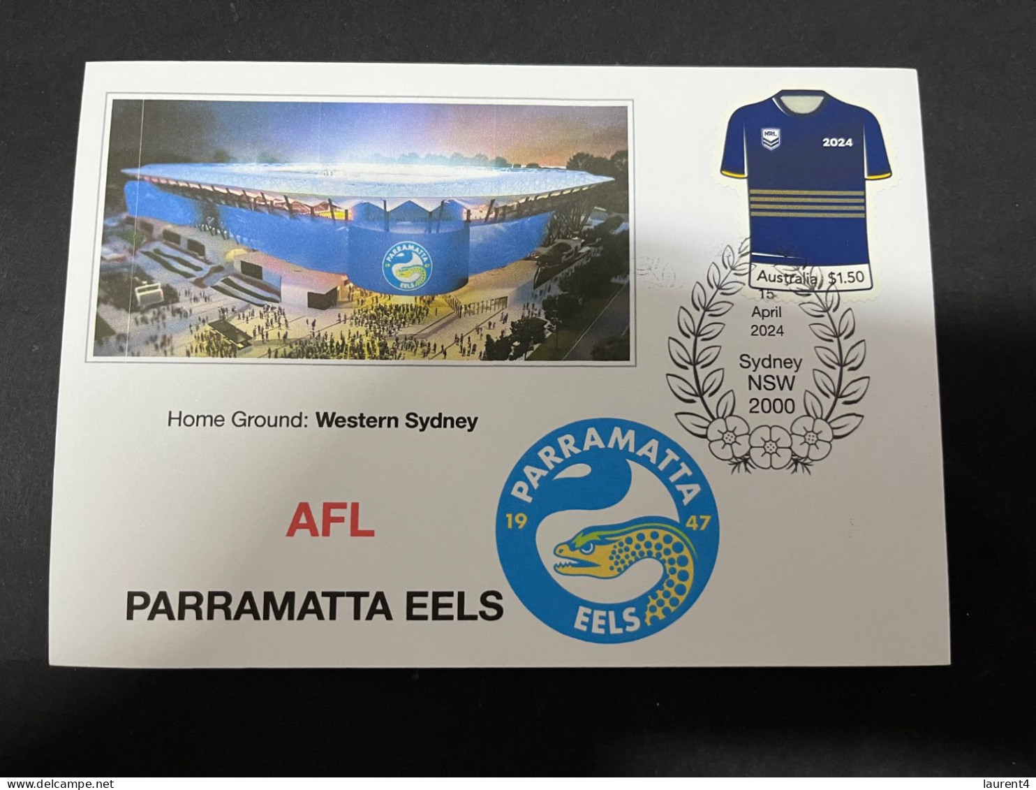 14-5-2024 (5 Z 7) Australia Cover - AFL Parramatta EELS  (with Jersey Stamp $ 1.50) - Briefmarkenausstellungen