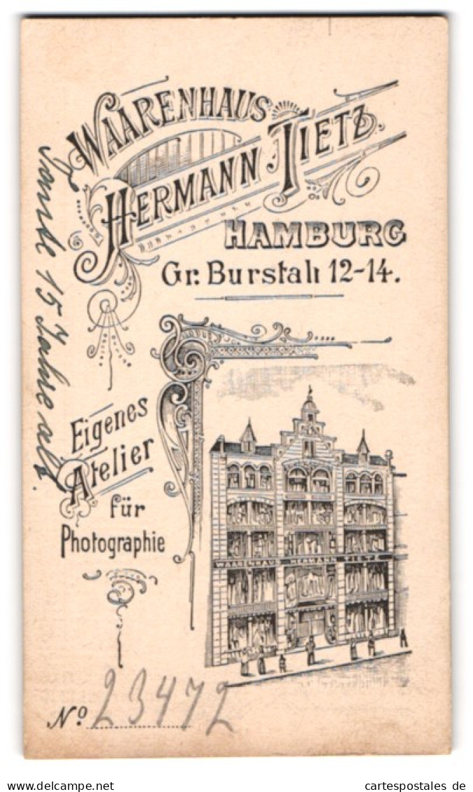 Fotografie Hermann Tietz, Hamburg, Gr. Burstah 12-14, Ansicht Hamburg, Blick Auf Die Fasade Des Fotoateliers  - Places