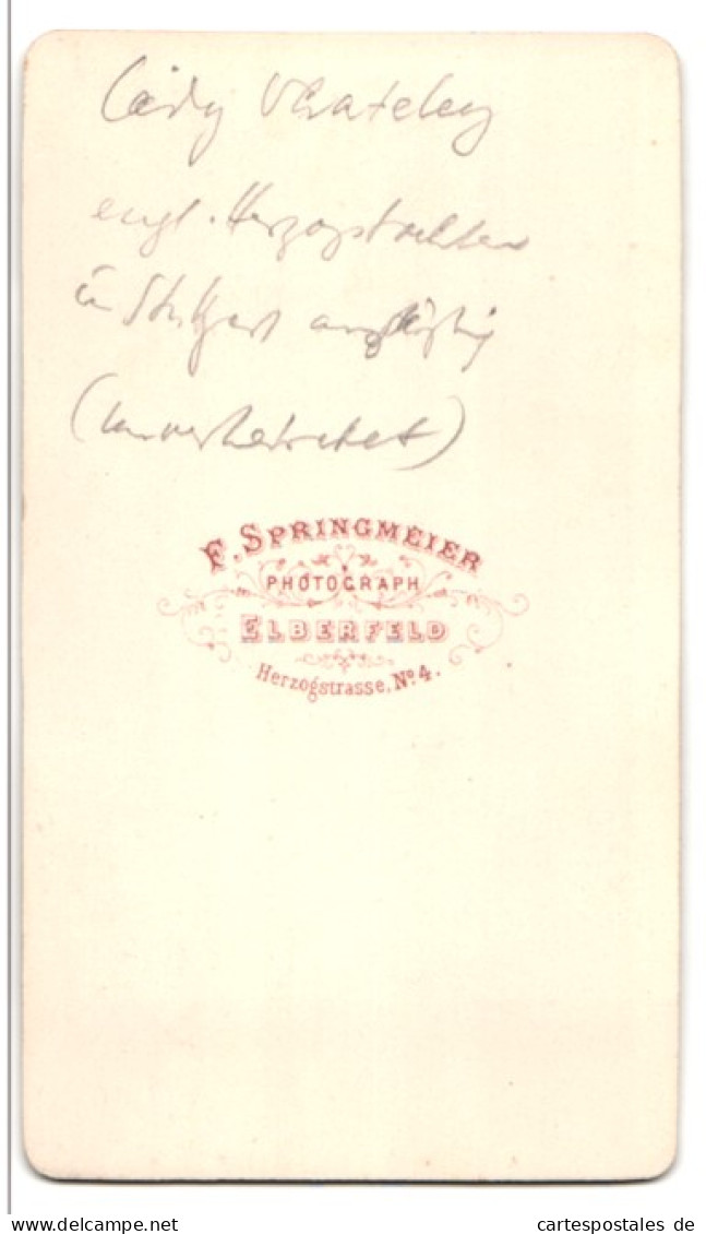 Fotografie F. Springmeier, Elberfeld, Portrait Der Lady Whateley (engl. Herzogstochter) In Stuttgart Ansässig  - Famous People