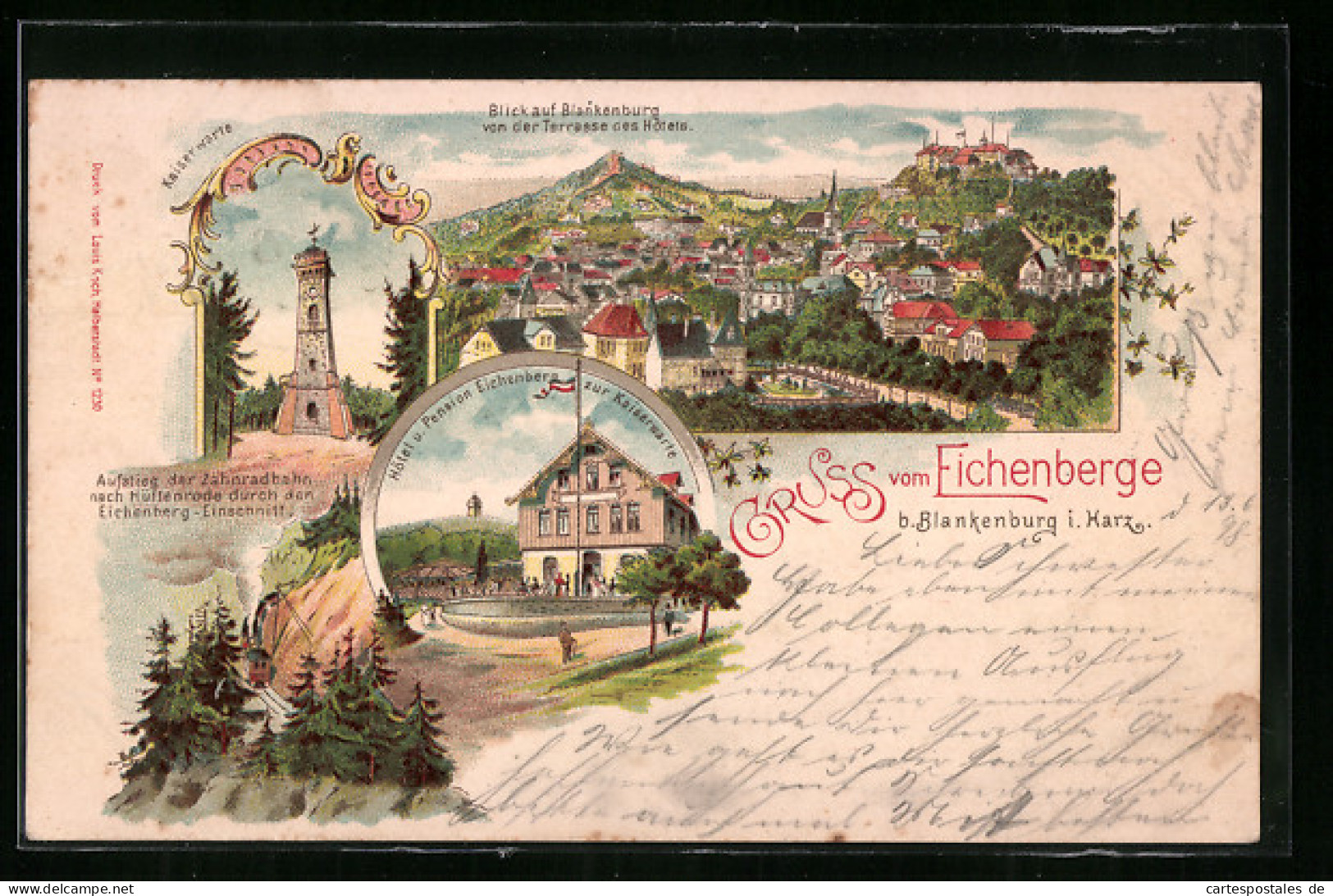 Lithographie Blankenburg, Hotel Und Pension Eichenberg Zur Kaiserwarte  - Blankenburg