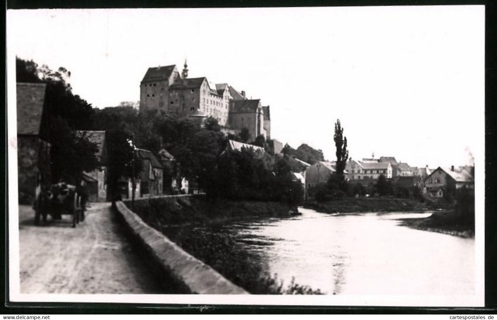 Fotografie Brück & Sohn Meissen, Ansicht Colditz I. Sa., Strassenpartie An Der Mulde Mit Blick Zum Schloss  - Places