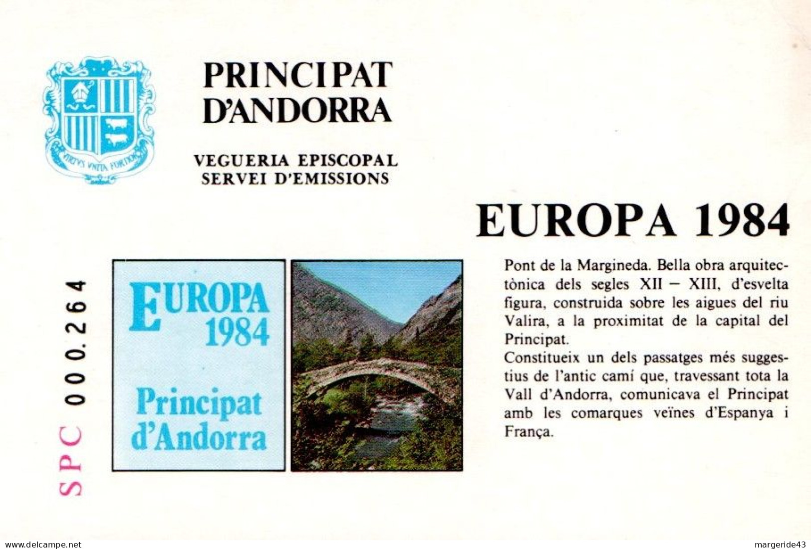 ANDORRE ESPAGNOL GRAVURE EUROPA 1984 - Covers & Documents