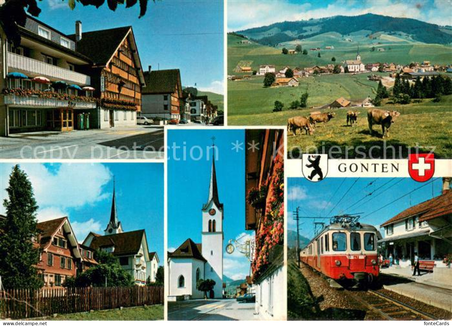 13710189 Gonten IR Ortsansichten Kirche Bahnhof Eisenbahn Landschaftspanorama  - Autres & Non Classés