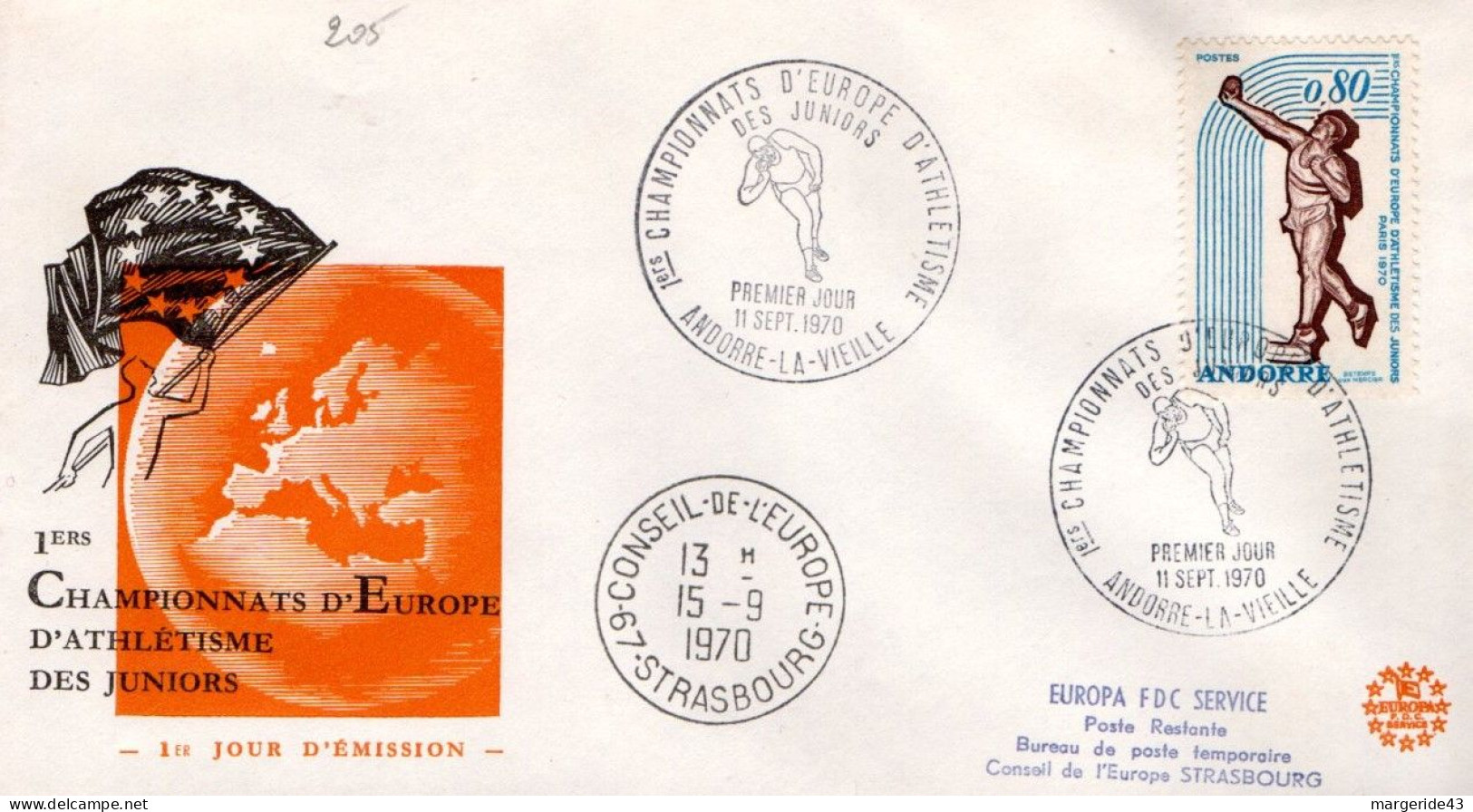 ANDORRE FDC 1970 CHAMPIONNATS D'EUROPE D'ATHLETISME JUNIORS - FDC