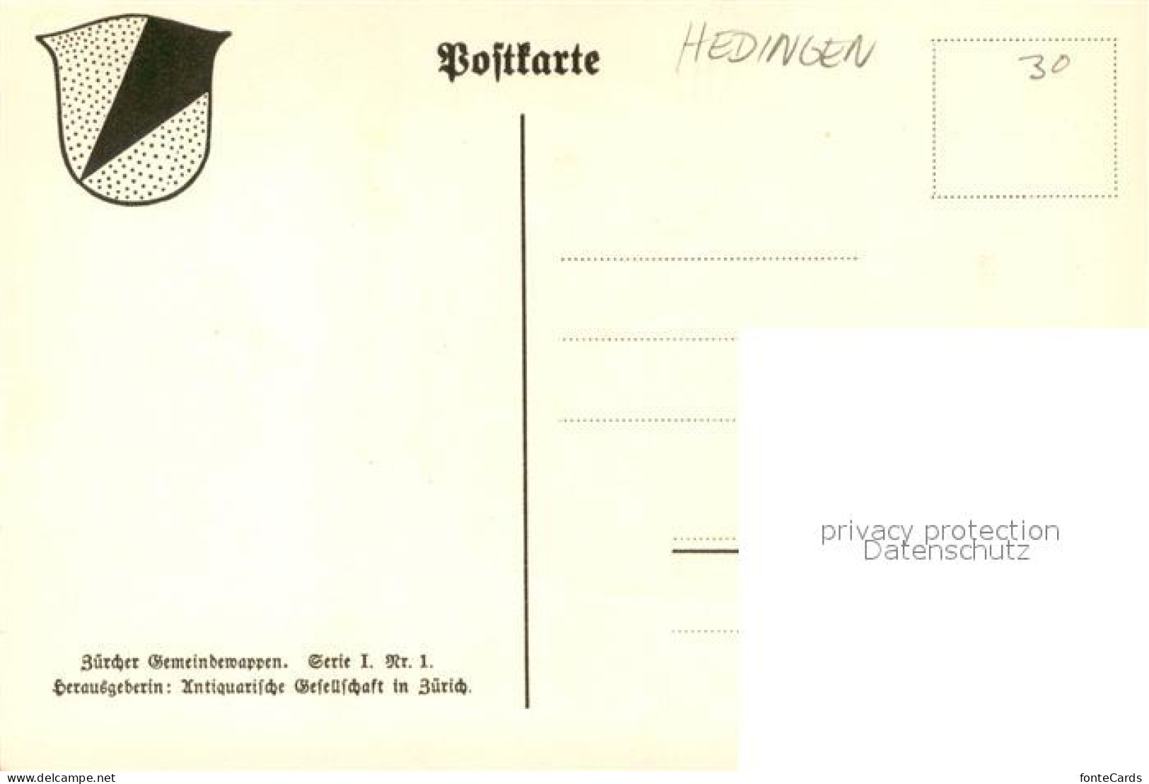 13707589 Hedingen ZH Wappen Serie Zuercher Gemeindewappen Serie I Nr. 1  - Other & Unclassified