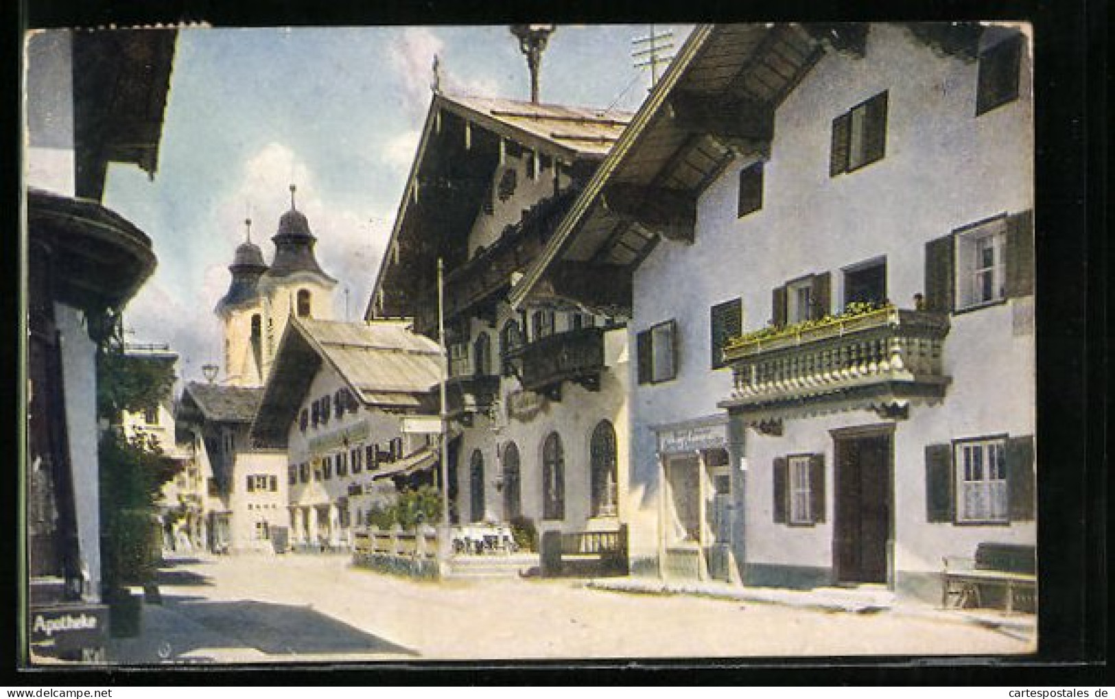 AK St. Johann, Strassenpartie Mit Geschäft, Apotheke Und Kirche  - Sonstige & Ohne Zuordnung