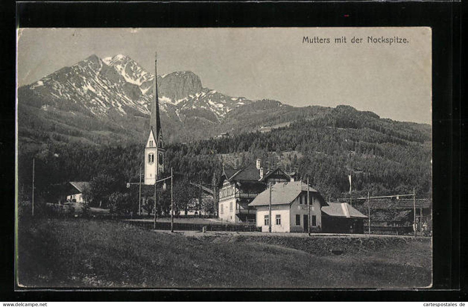 AK Mutters, Ortspartie Mit Kirche Und Nockspitze  - Other & Unclassified