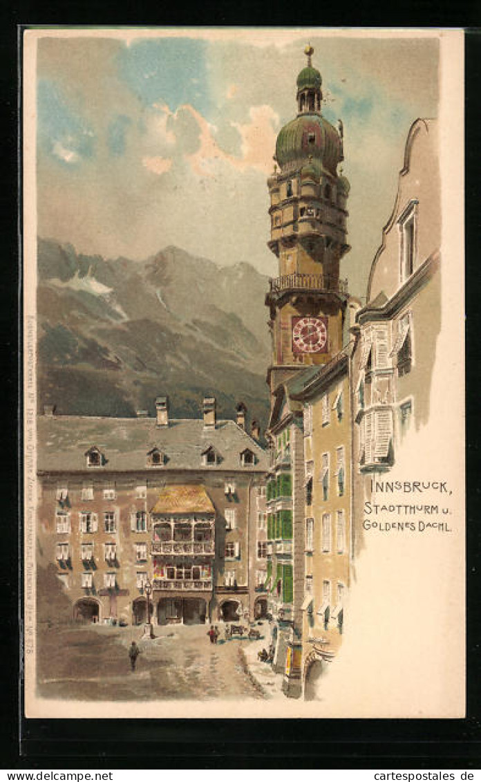 Lithographie Innsbruck, Stadtturm Und Gasthaus Goldenes Dachl  - Sonstige & Ohne Zuordnung